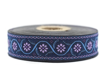 22 mm purple Floral Embroidered ribbon (0.86 inches), Vintage Jacquard, Floral ribbon, Floral trim, woven jacquard, jacquard ribbons, 22938