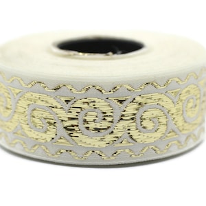 25 mm Cream Golden Snail ribbon (0.98 inches), Jacquard trim, Sewing, Jacquard ribbon, Trim, ribbon, sewing trim, costume trim, 25006