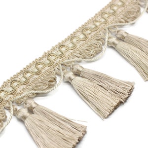 95 mm Beige Tassel Fringe Trim, 3.74 inches Gimp Header, lampshade trim by the yard, Fringe for Drapery, Tassel trim, Curtain Trim Rosa04 V1