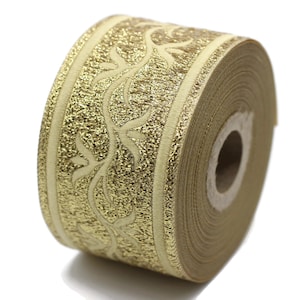 50 mm Gold ivy Jacquard Ribbon (1.96 inches), Celtic Tapestry, Jacquard trim, Drapery Trim, Upholstery Fabric, 50073