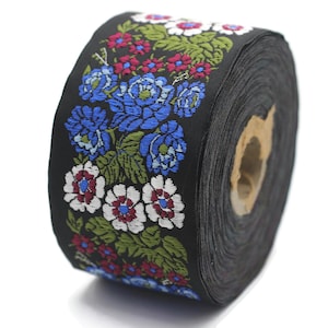 50 mm Blue Floral Embroidered ribbon (1.96 inches,  Vintage Jacquard, Floral ribbon, Sewing trim, Jacquard trim, Jacquard ribbon, 50097