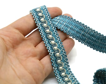 20 mm Scroll Trim  Blue, 0.78 inc, Scroll Gimp braid trim, By The Yard trim, Drapery trim, Upholstery trim, Gimp trim, Curtain Trim
