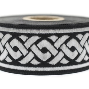 35 mm Black/Gray Celtic Knot 1.37 (inch) | Jacquard Trim | Embroidered Woven Ribbon | Jacquard Ribbon | Sewing Trim | 35mm Wide | 35069