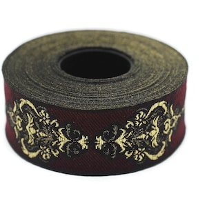 25 mm Red Authentic Jacquard Ribbons (0.98 inches) Sewing Crafts, ribbon trim,  jacquard trim, craft supplies, collar supply, trim, 25918