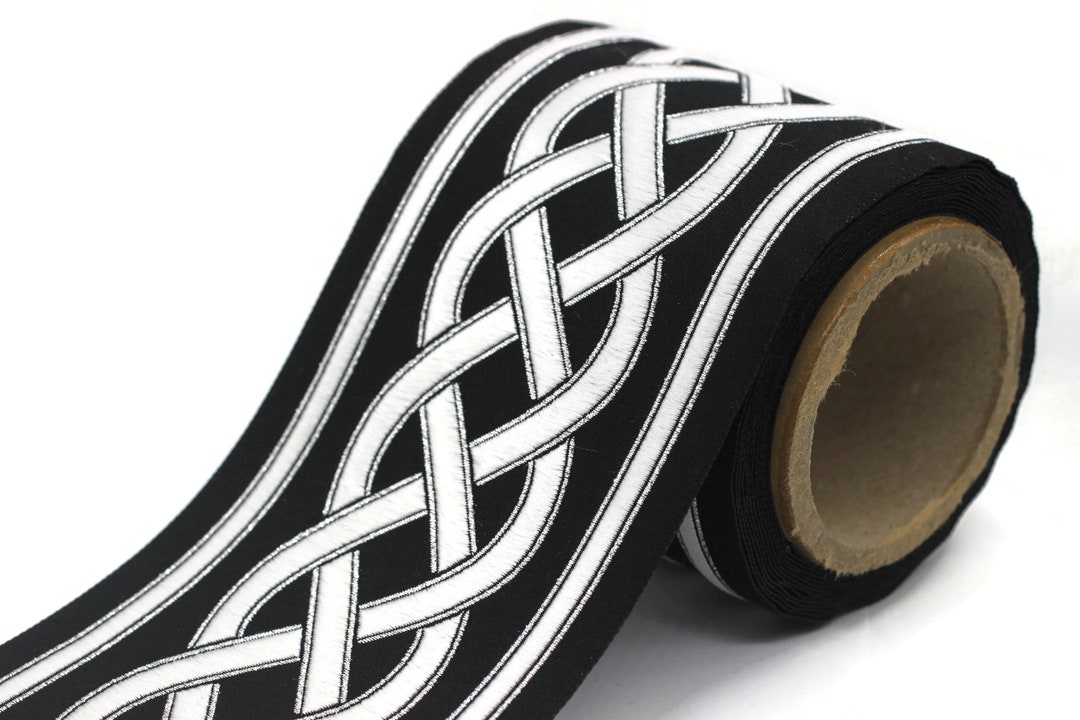Celtic Rope Ribbon Black-silver Celtic Knot Jacquard Ribbon for Drapery 3.93 Inch ...