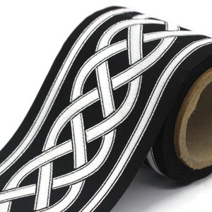 100 mm Black-White Celtic Knot Jacquard Ribbon for Drapery (3.93 inch), Trim Tape Border for Sewing Quilting Bridal Costumes, 177 V7