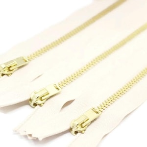 5 Pcs Cream Metal zippers with Gold brass teeth, 18-100cm (7-40inches) zipper, Jean Zipper, dress zipper, lightweight zipper, MTZF