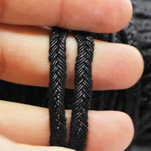 5 mm Thick Soutache Cord, Metallic Black Braid Cord, 5 mm Twisted Cord, Soutache Trim, Jewelry Cords, Soutache Jewelry, Soutache Supplies