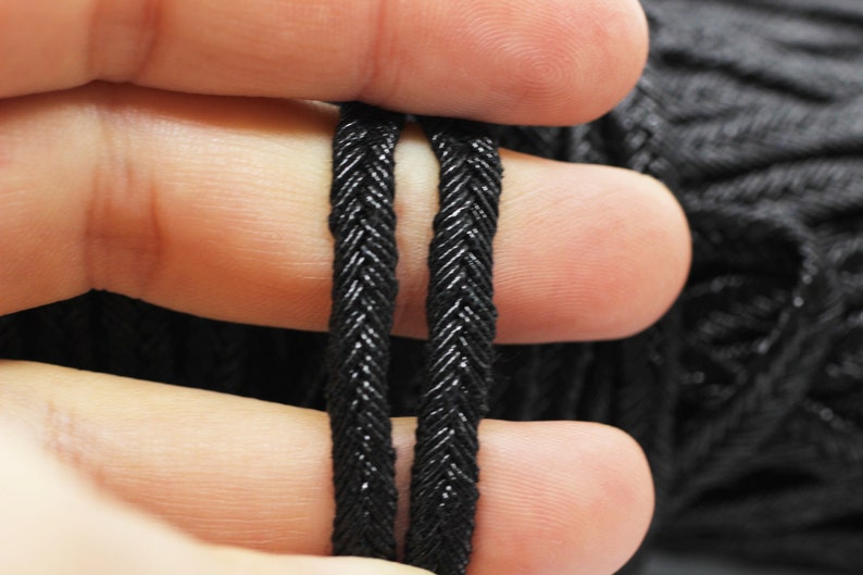 5 mm Thick Soutache Cord, Metallic Black Braid Cord, 5 mm Twisted Cord, Soutache Trim, Jewelry Cords, Soutache Jewelry, Soutache Supplies