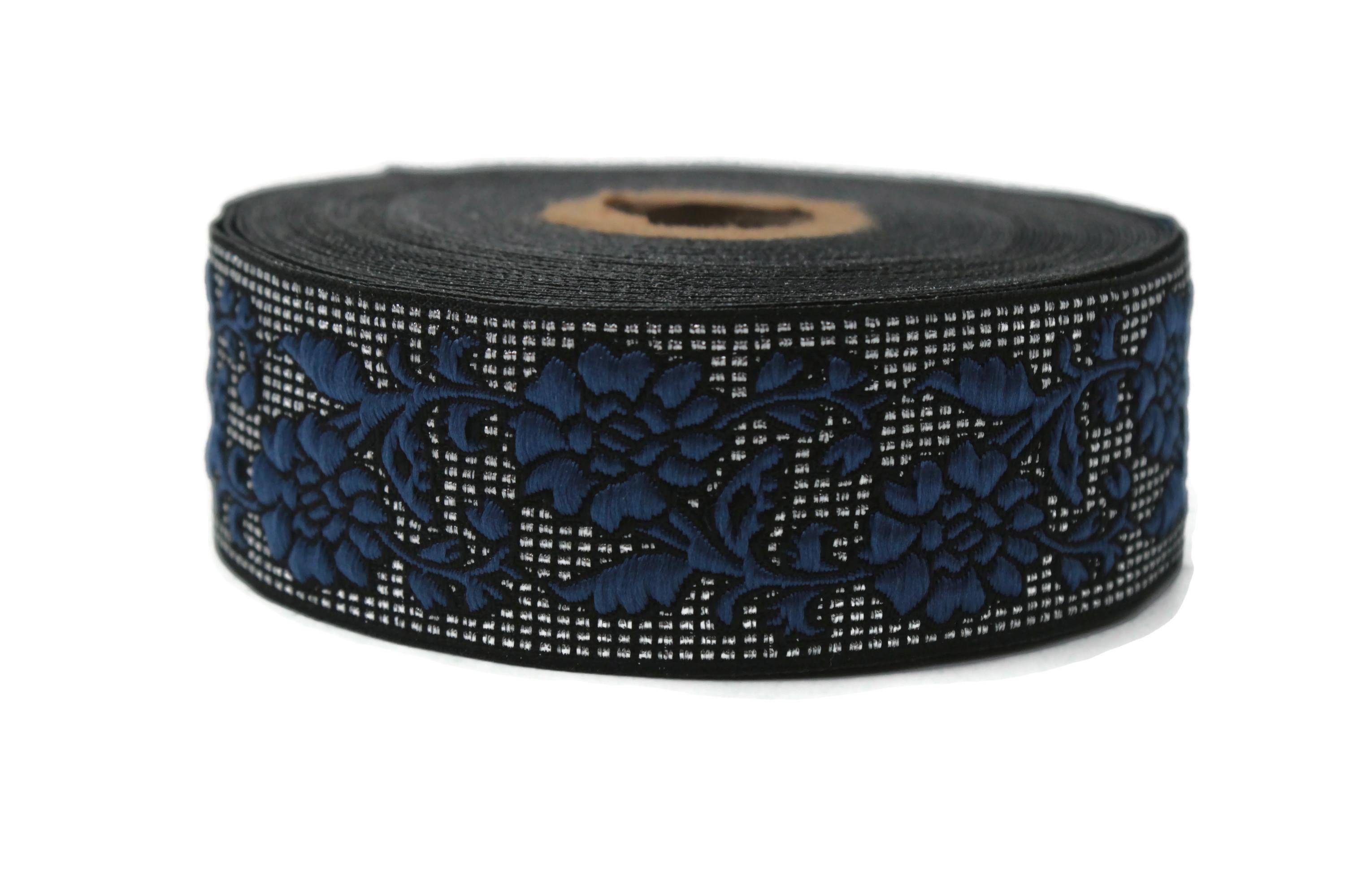 35 Mm Blue&silver Jacquard Ribbon (1.37 Inches), Vintage Ribbon