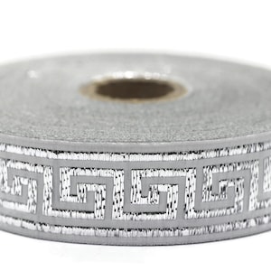 25 mm Grey Silver Greek key Jacquard ribbons (0.98 inches), Jacquard trim, Sewing, Jacquard ribbons, Trim, ribbon trim for collar 25002