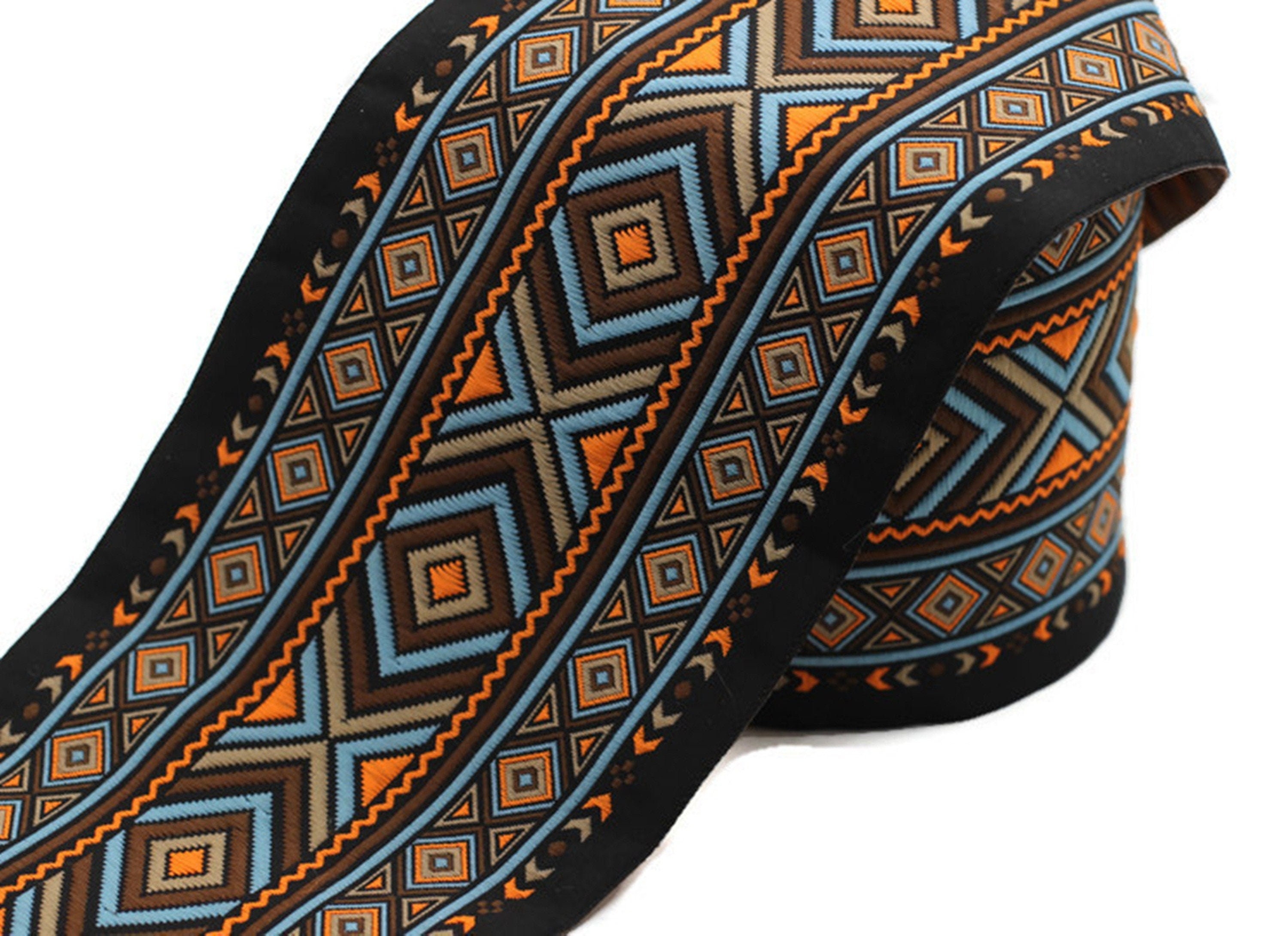 100 Mm Blue&orange African Motif Ribbon 3.93 Inches Vintage - Etsy
