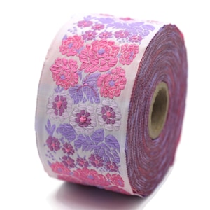 50 mm Pink Floral Embroidered ribbon (1.96 inches, Vintage Jacquard, Floral ribbon, Sewing trim, Jacquard trim, Jacquard ribbon, 50097