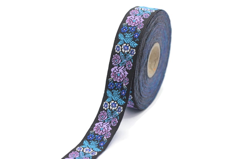 22mm Blue/black Floral Embroidered Ribbon 0.86 Inches - Etsy