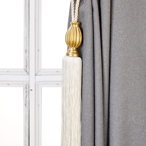 Elegant Drapery Tassel Tiebacks, Cream curtain Holdbacks, Rope Tiebacks, Curtain hardware, Tassel Length 13&quot; , Spread 41&quot; (104cm)