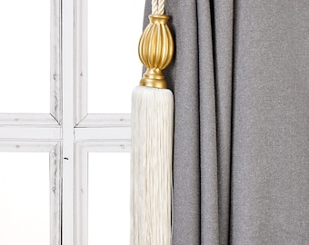 Elegant Drapery Tassel Tiebacks, Cream curtain Holdbacks, Rope Tiebacks, Curtain hardware, Tassel Length 13" , Spread 41" (104cm)