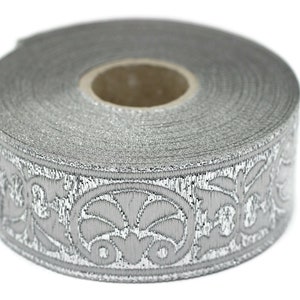 35mm Metallic Silver Palm Trees Jacquard Ribbon 1.37 inch | Sewing trim | Embroidered Bordure for Embellishment Craft Home Decor 35058