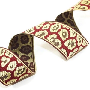 Fitas Jacquard Leopard de 35 mm (1,37 polegadas), acabamento Jacquard bordado com chita, fitas Jacquard, acabamento de fita, acabamento de costura artesanal