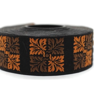 25 mm Brown Orange Square Ribbons (0.98 inches), Geometric trim, jacquard trims, craft supplies, vintage trim, jacquard ribbons, 25705