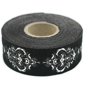 25 mm Black Authentic Jacquard Ribbons (0.98 inches) Sewing Crafts, ribbon trim,  jacquard trim, craft supplies, collar supply, trim, 25918