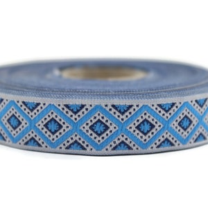 15 mm Blau&Hellblaues Dreieck Motiv Jacquardband, (15 mm), Jacquardband, Dreieck-Band, Jacquardband, französisches Band, 15693