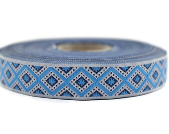15 mm Blue&Light Blue Triangle Motive Jacquard ribbon, (0.59 inches), jacquard ribbon, triangle ribbon, french ribbon, Jacquard trim, 15693