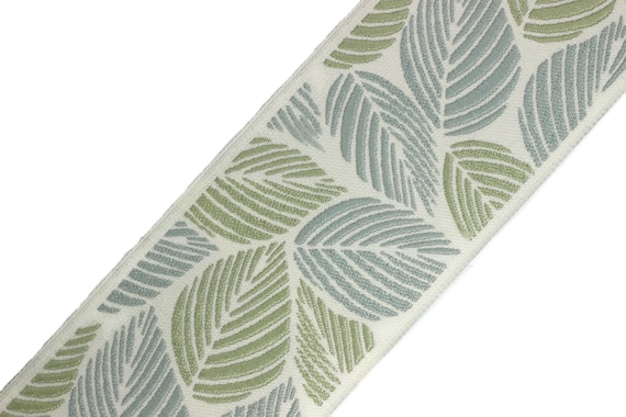 V5 196 Gardinenband Mit Tropischen Blättern – Jacquard-Band, 4,7 M, 6,8 Cm Breit, Schwarz/Weiß