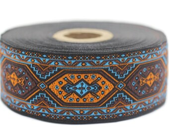 35 mm Blue Woven Jacquard ribbons (1.37 inches), jacquard trim, Decorative Craft Ribbon, Sewing trim, woven trim, embroidered ribbon, 35588