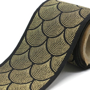 100mm Gold Black Embroidered Ribbons(3.93 inch),Jacquard Trims, Sewing Trim, drapery trim, Jacquard Ribbons, trim for drapery, 200 V4
