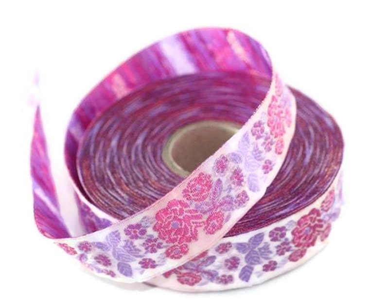 1.96 inches, Vintage Jacquard, Floral ribbon, Sewing trim, Jacquard trim, Jacquard ribbon, 50097 50 mm Pink Floral Embroidered ribbon