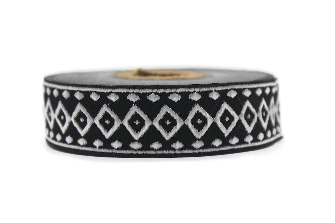 25 Mm Black/white Diamond Design Ribbon 0.98'' | Jacquard Ribbons ...