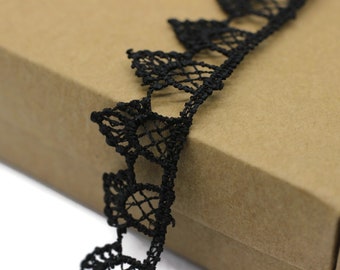 8.74 Yards Black Window Bridal Guipure Lace Trim | 0.68 Inches Wide Lace Trim | Bridal Lace | French Guipure | Lace Fabric TRM17