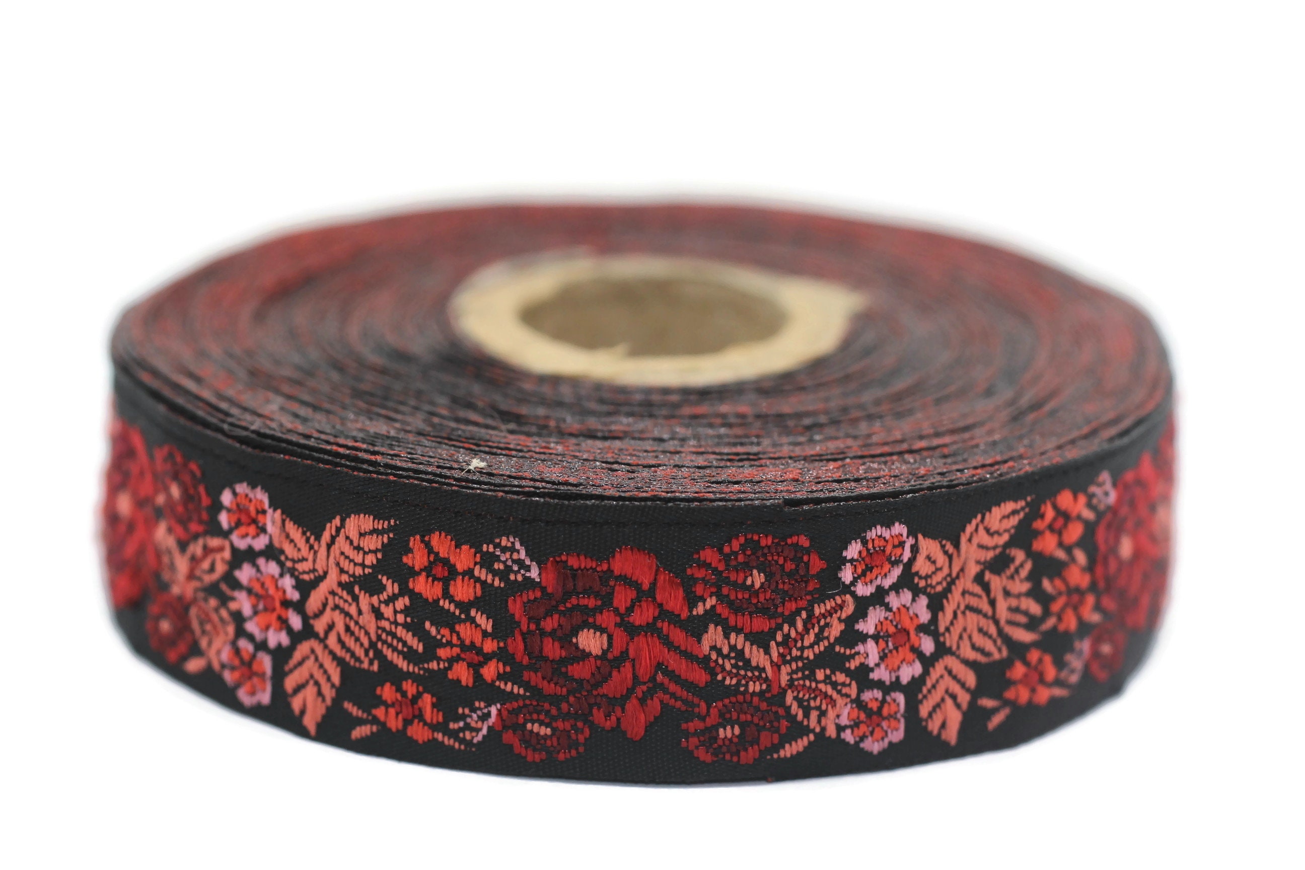 22 Mm Red/black Floral Embroidered Ribbon 0.86 Inches - Etsy
