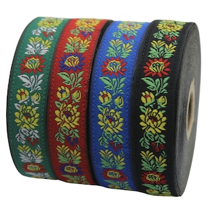 22 mm フローラル刺繍リボン (0.86 インチ)、ヴィンテージ ジャカード、フローラル リボン、フローラル トリム、織りジャカード、ジャカード リボン、22303