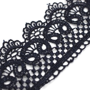 19.6 Yards Dark Blue Bridal Guipure Lace Trim | 2.1 Inches Wide Lace Trim | Geometric Bridal Lace | French Guipure | Lace Fabric TRM53