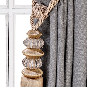 Luxury Curtain Tassel Tiebacks, Brown Drapery Holdbacks, Rope Tiebacks, Drapery hardware, Tassel Length 15&quot; , Spread 35&quot; (90cm)