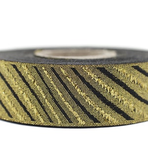 22 mm Gold/Black Jacquard ribbons 0.86 inches, Wavy Jacquard trim, Sewing trim, Jacquard ribbons, woven ribbons, dog collars, 22340