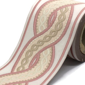 Beige and Pink Spiral Ribbon | Jacquard Ribbon | Sewing Trim | Drapery Trim | Curtain Trim | Trim For Drapery | 100mm (3.93 inch) | 138 V5