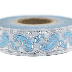 16 mm blau gemusterte Jacquard Borte (16 mm), tropfengestickte Borte, Tropfenband, Webband, Webjacquard, Webborte, 16807