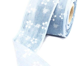 40 mm Blue Flower Ribbon, blue jean ribbon, vintage Ribbon, Craft Ribbon, Blue ribbon, vintage Ribbon, rodeo ribbon, ribbons,  NWBR