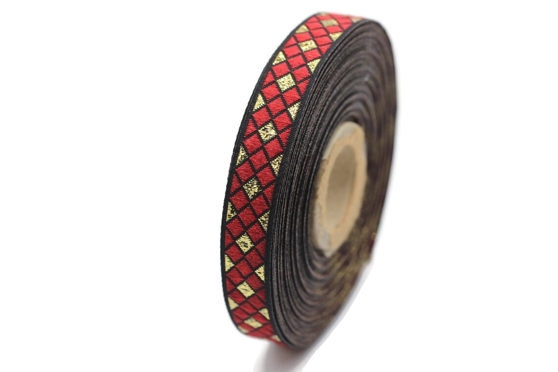 12 Mm Red Triangle Motive Jacquard Border (0.47 Inches), Jacquard ...