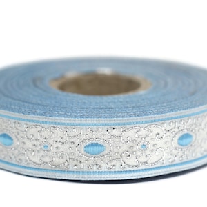 16 mm blue/white authentic Jacquard ribbon (0.62 inches), woven ribbon,  authentic ribbon, Sewing, Scroll Jacquard trim, Trim, 16805