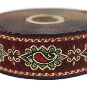 35 mm Red medieval Motive ribbon (1.37 inches), renaissance trim, otantic ribbon,  jacquard ribbons, fabric ribbon, vintage trim, 35907