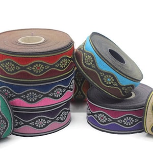 25mm Royal Blossom Vintage Ribbon, Jacquard Trim, Jacquard Ribbon, Floral Embroidery, Decorating, Sewing Supplies, Decor