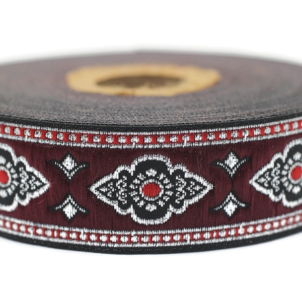 25 mm Red Renaissance Motive ribbon (0.98 inches),  european ribbon, dog colar ribbons, Sewing, Jacquard ribbon, Trim, 25905