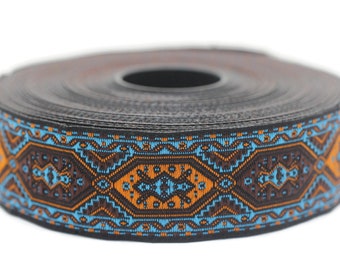 25 mm Blue Woven Jacquard ribbons (0.98 inches), jacquard trim, Decorative Craft Ribbon, Sewing trim, woven trim, embroidered ribbon, 25588