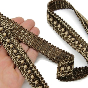 20 mm Scroll Trim Brown, 0.78 inc, Scroll Gimp braid trim, By The Yard trim, Drapery trim, Upholstery trim, Gimp trim, Curtain Trim