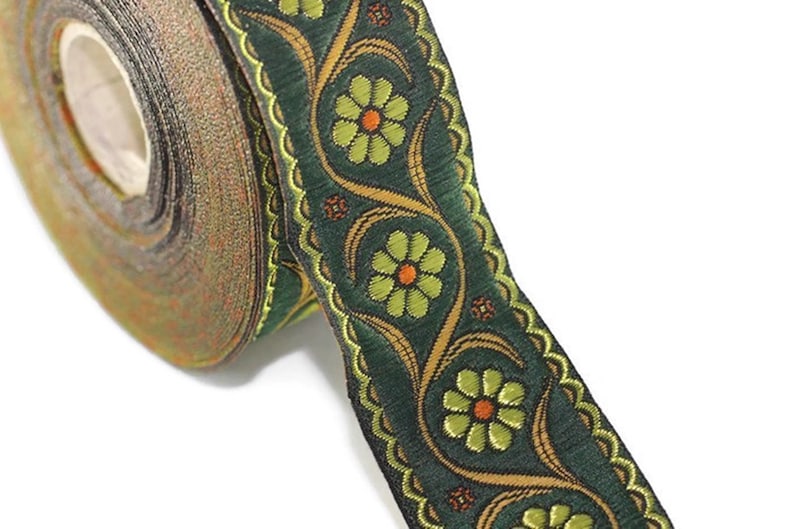 Floral ribbon Floral trim 35 mm Green Floral Embroidered ribbon 35938 Vintage Jacquard woven jacquard jacquard ribbons 1.37 inches