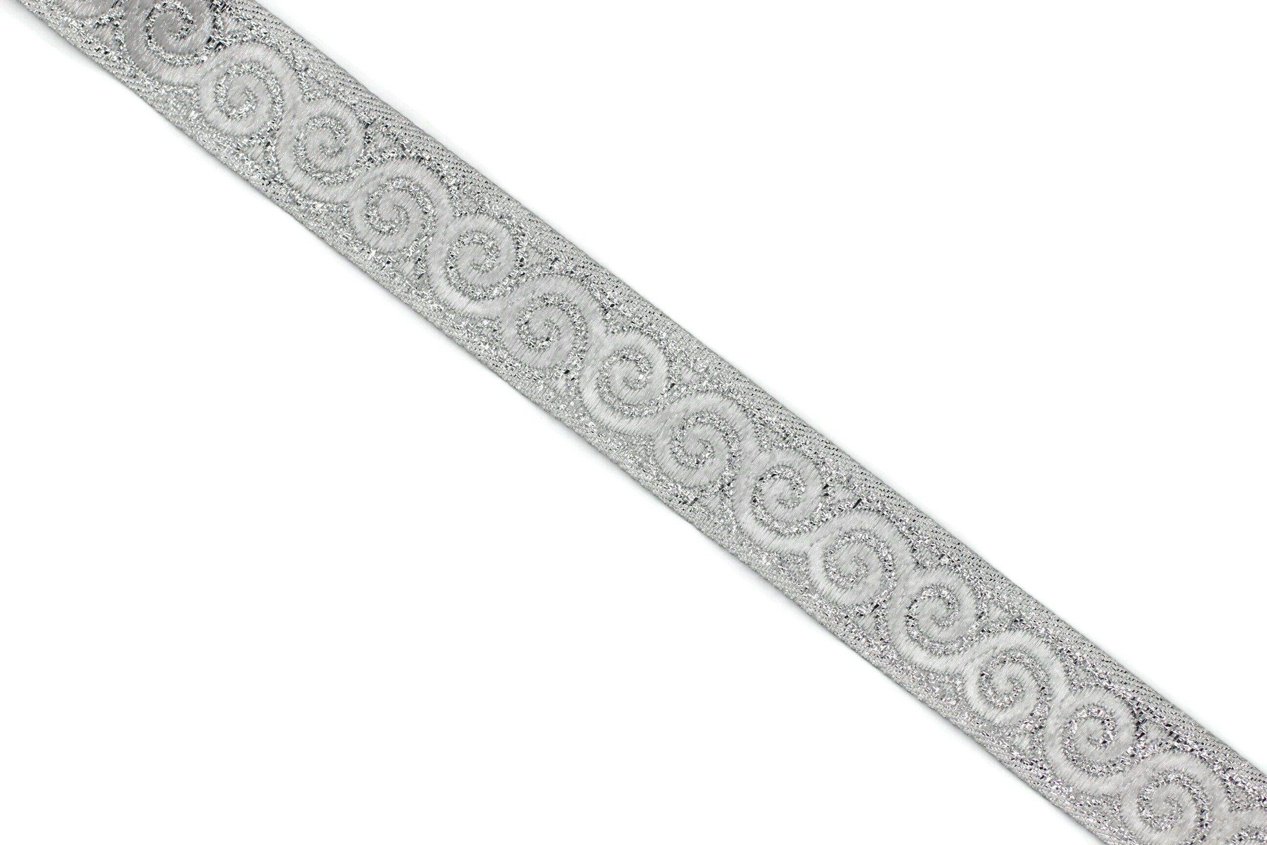 16 Mm Grey&silver Jacquard Ribbons 0.62 Inches Elegance - Etsy