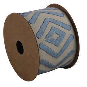 2.7 inches Embroidery Curtain Trim, Beige and Blue Jacquard Ribbon for Curtains, Drapery Banding, Drapery Trim Tape, Woven Border 207 V3